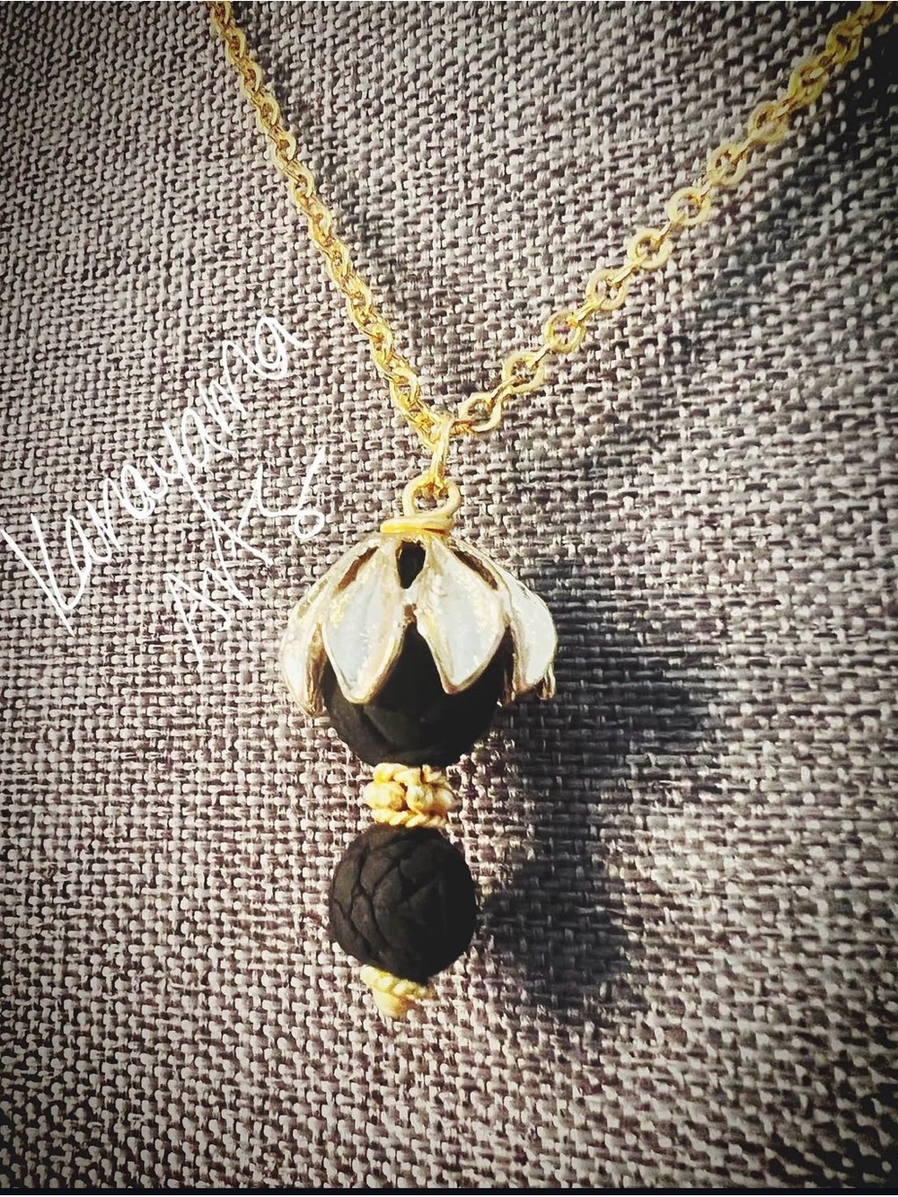 Repurposed Antique Pressed Flower Victorian Mourning Bead Necklace